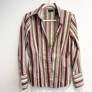 New York & Company Multicolor Striped Button Down Shirt Cotton/Raylon Blend